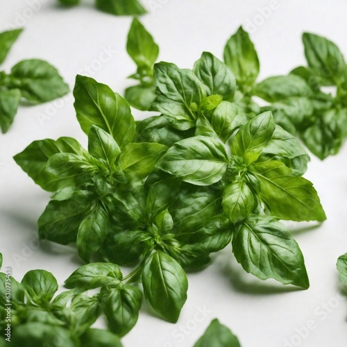 fresh basil leaves on white background