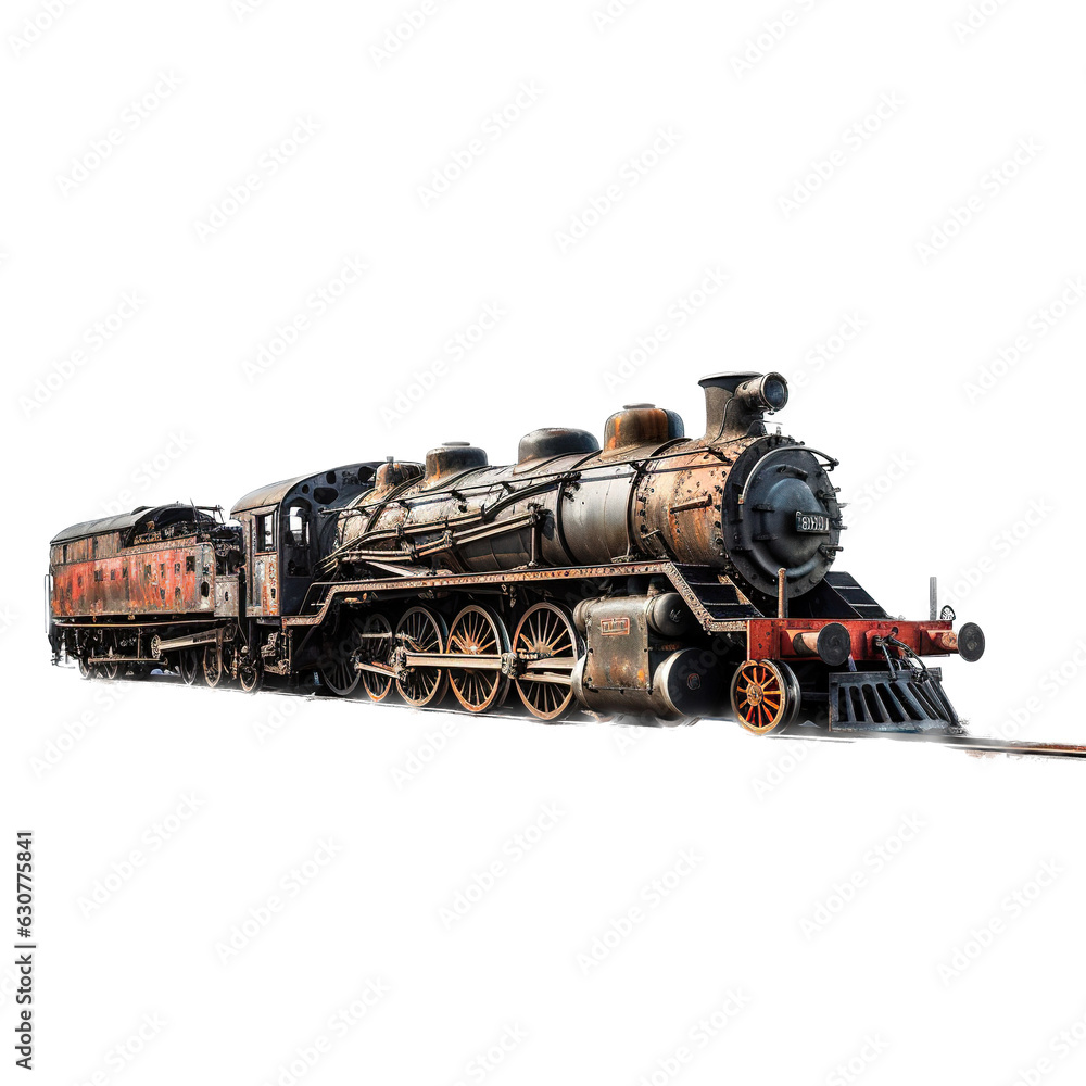 Naklejka premium Steam train isolated on white. ai generative art.