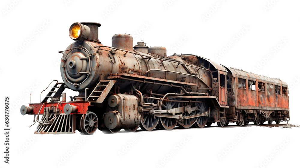 Steam train isolated on white. ai generative art. Steam train isolated on white. ai generative art.