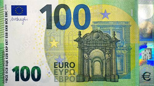Quadro em tela Top view of a part of the 100 euro bill