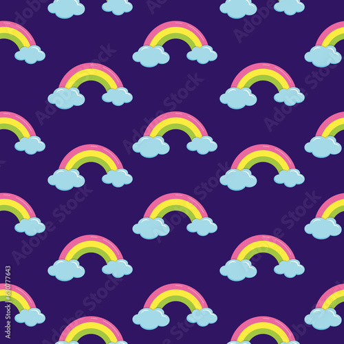 Rainbow pattern illustration . Design for fashion fabrics, textile graphics, prints, Flat design . Rainbow seamless on blue background illustration. Pretty pattern for print.
