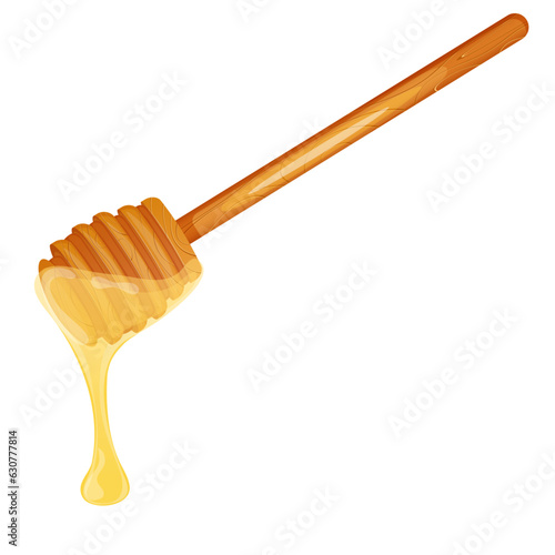 Honey dripping from wooden dipper