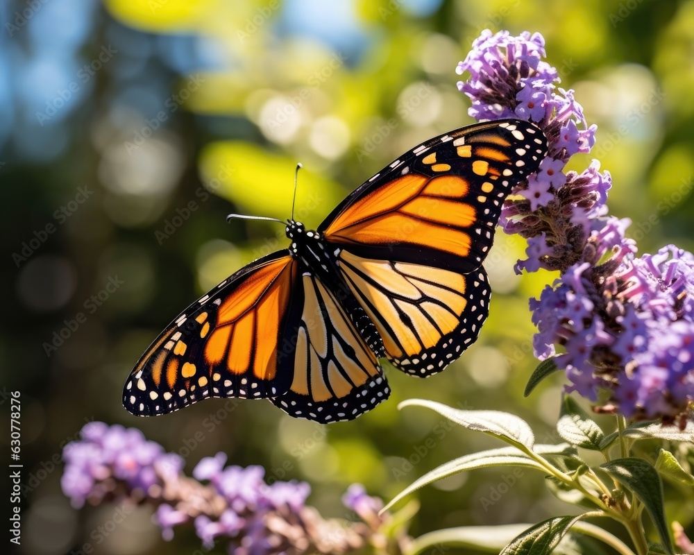 Fototapeta premium A photorealistic image of a super macro shot of Monarch butterfly, macro lens, emphasizing the detail and realism of image. Generative AI