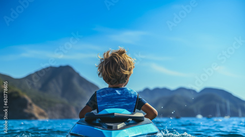 child in a kayak at sea generative ai