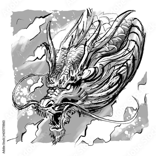 the line art dragon illustration vector