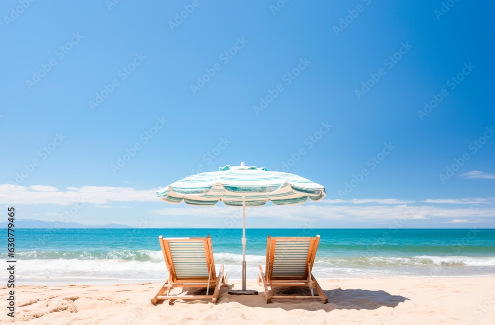 Obraz premium Chairs And Umbrella In Tropical Beach - Seascape Banner