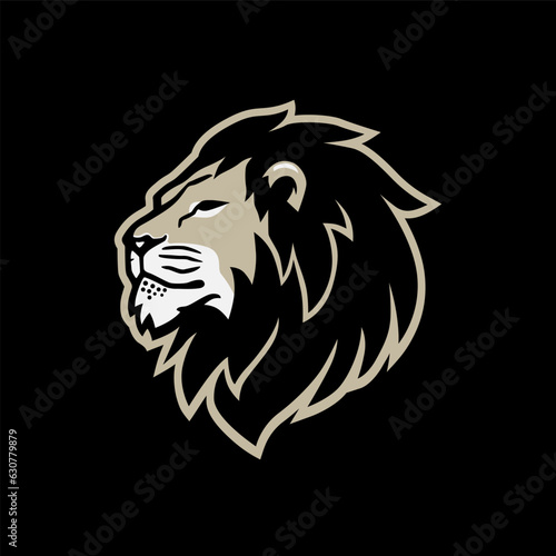 Elegant Lion Head Sports logo. Wise Lion vector illustration template. Big cat mascot clipart. Usable for labels  banners  or advertisements.
