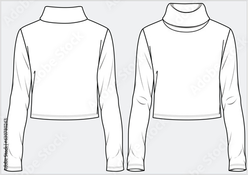 ROLLED NECK TURTLE NECK WITH LONG SLEEVES RIBBED TIGHT FITTED CROP TOP DESIGN FOR WOMEN AND TEEN GIRLS IN EDITABLE FILE