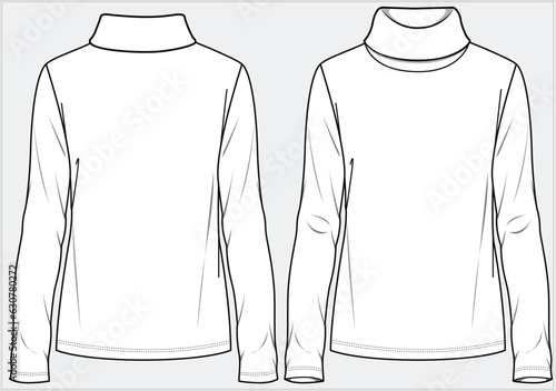 ROLLED NECK TURTLE NECK WITH LONG SLEEVES RIBBED TIGHT FITTED TOP DESIGN FOR WOMEN AND TEEN GIRLS IN EDITABLE FILE