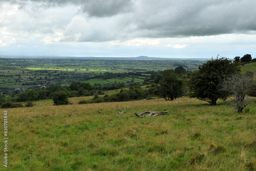 Obraz premium View across Somerset from Deerleap viewpoint in the Mendip hills, Somerset, England