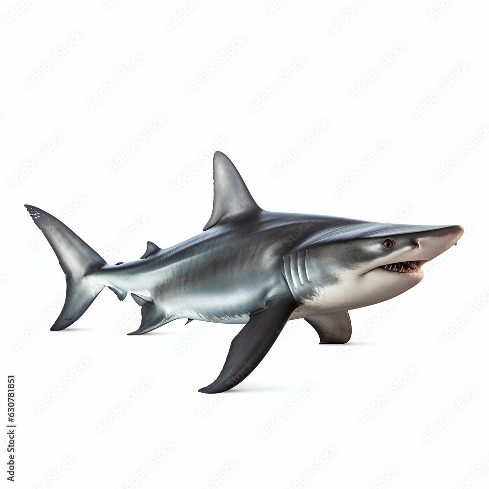Obraz premium Angry Shark Isolated on White Background. Generative ai