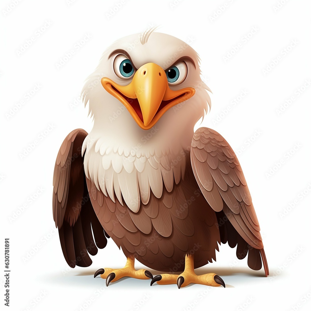 Fototapeta premium Happy Cartoon Eagle Isolated on White Background. Generative ai
