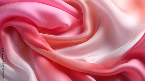 Pink and milky gradient silk fabric. Luxury silk cloth background with waves and drapery. Generative AI