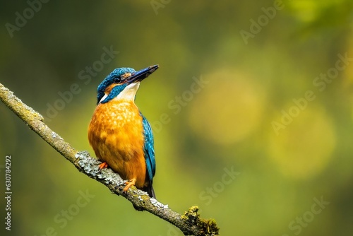 Close-up shot of a river kingfisher perched on a tree branch in a natural outdoor setting © Andreas Furil/Wirestock Creators