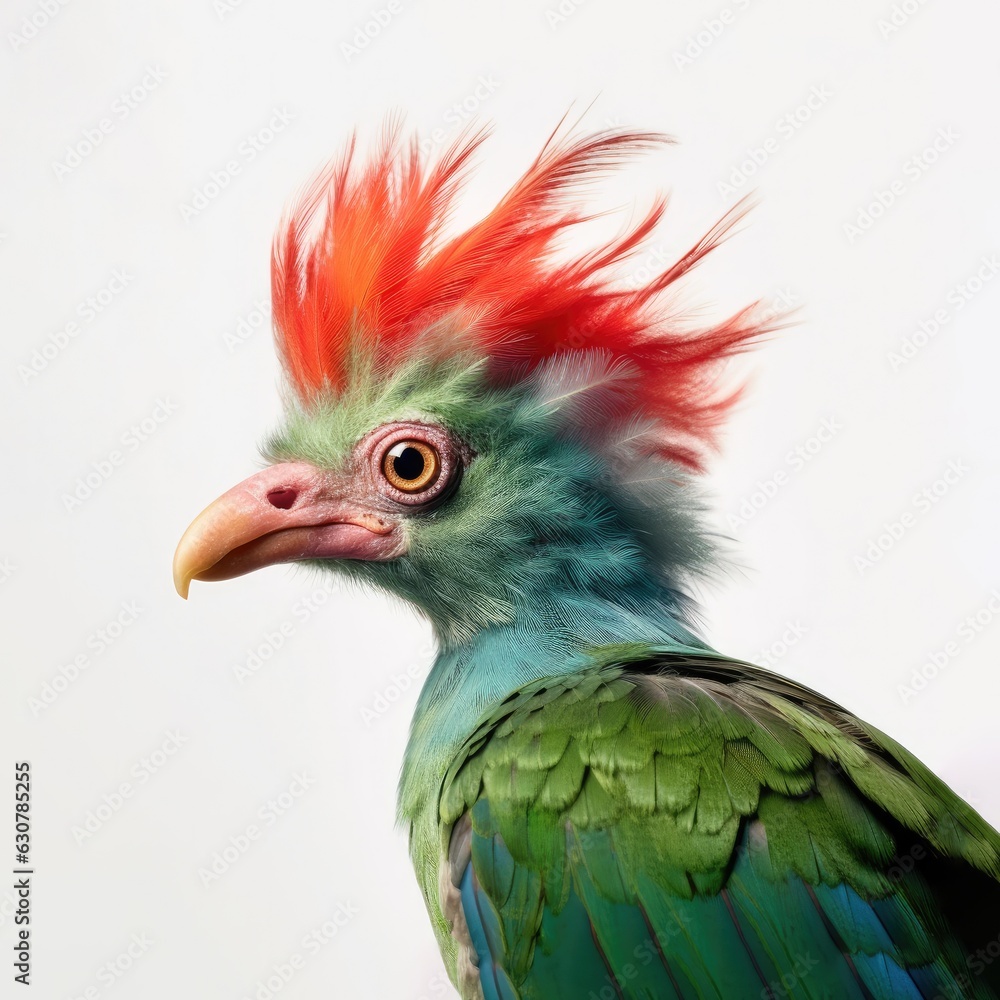Eared quetzal bird isolated on white. Generative AI Eared quetzal bird isolated on white. Generative AI