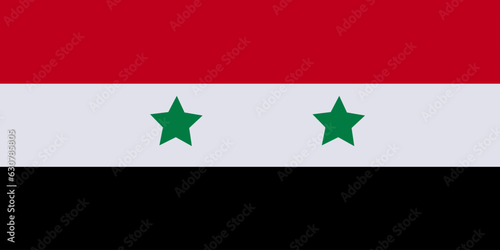 Vibrant image of Syria flag with four stars in red, green, and black colors Vibrant image of Syria flag with four stars in red, green, and black colors