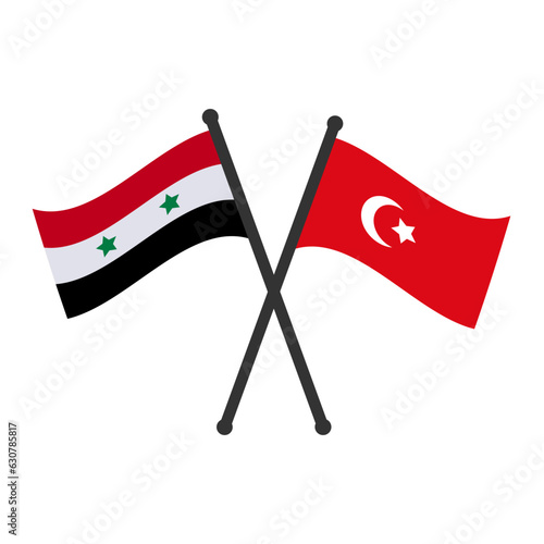 a vector illustration of the flags of turkey and syria on poles