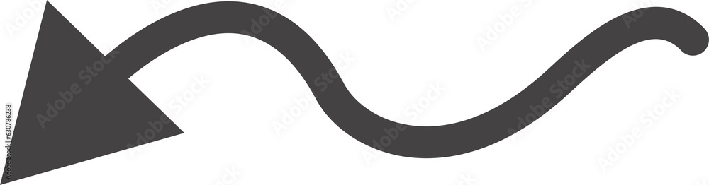 Curved hand drawn arrow. Doodle outline black stroke. Simple cartoon swirl scribble - obrazy, fototapety, plakaty 