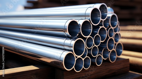Closeup of Steel Pipes bunch in the steel factory