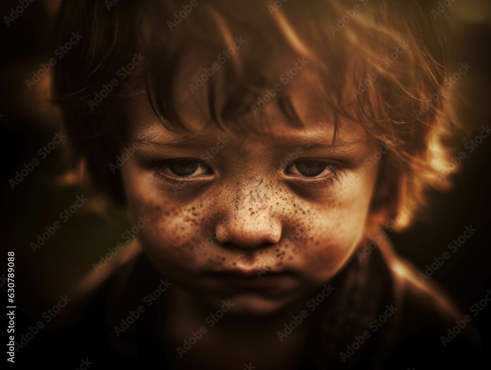 A close up of a little boys eyes fear and sadness shining from them..