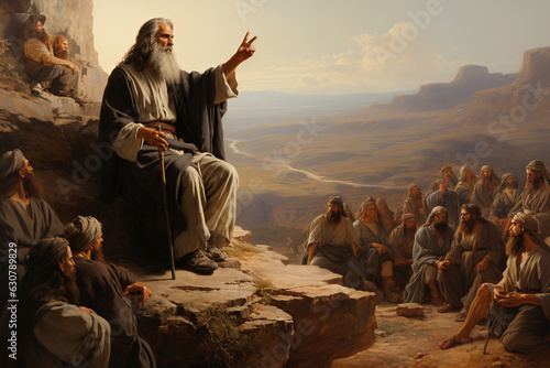 Fotótapéta A wise picture of Moses delivering the law to the people, teaching and guiding t