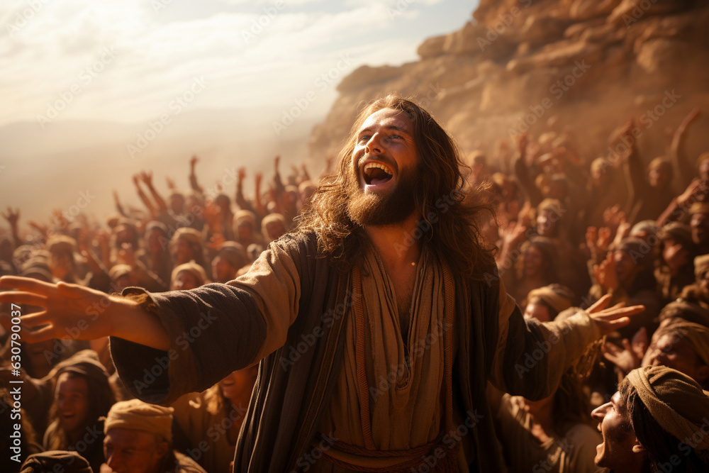 A triumphant image of Moses leading the Israelites in praise and worship, celebrating God's faithfulness Generative AI A triumphant image of Moses leading the Israelites in praise and worship, celebrating God's faithfulness Generative AI