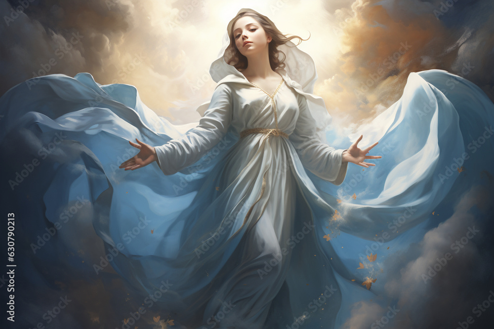An iconic representation of Mary as the Immaculate Conception, symbolizing her sinless nature Generative AI An iconic representation of Mary as the Immaculate Conception, symbolizing her sinless nature Generative AI