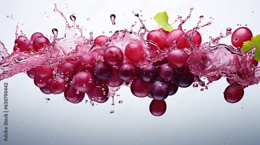 Fresh juicy Red grape fruit with water splash isolated on background, healthy fruit