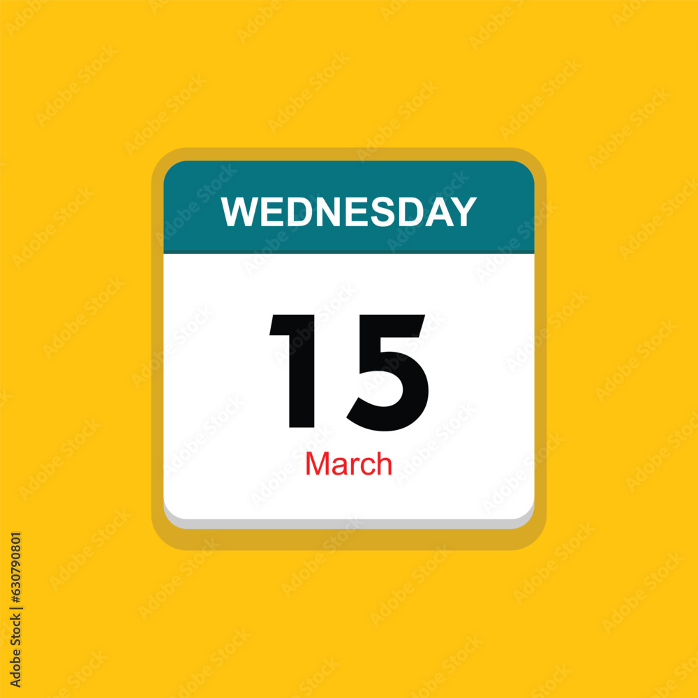 march 15 wednesday icon with yellow background, calender icon