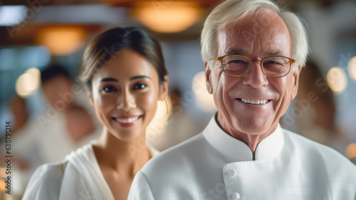 couple spending time together, everyday life in luxury, older caucasian man with gray thinning hair and glasses and younger multi ethnic or hispanic or asian woman, 20s 30s, couple in love