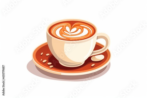 Cup latte Isolated on White  cartoon style. AI generated