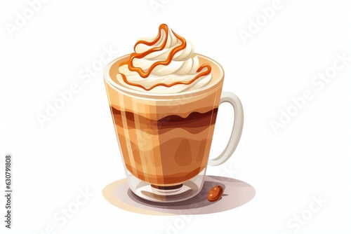 Glass cup latte Isolated on White, cartoon style. AI generated