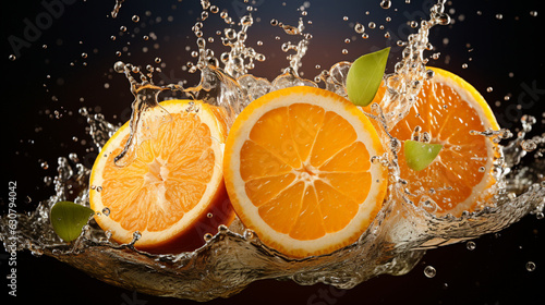 Fresh juicy orange fruit with water splash isolated on background  healthy fruit