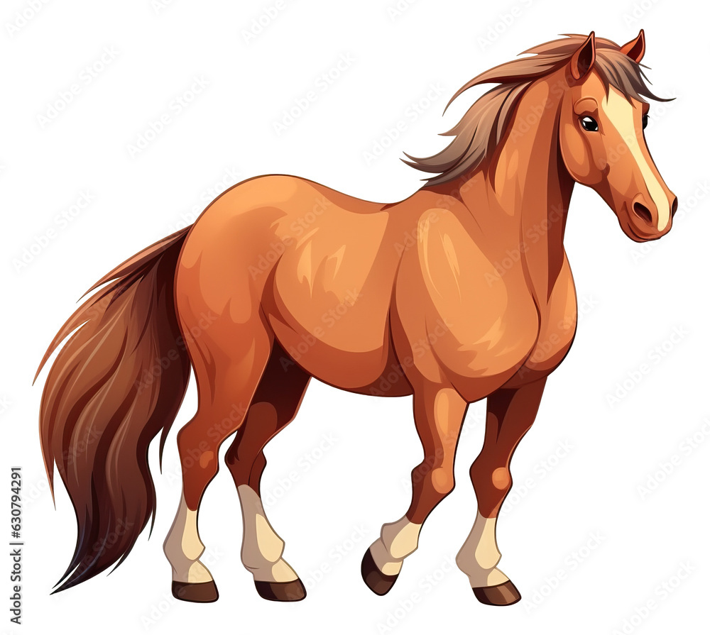 Fototapeta premium Cartoon brown horse isolated.