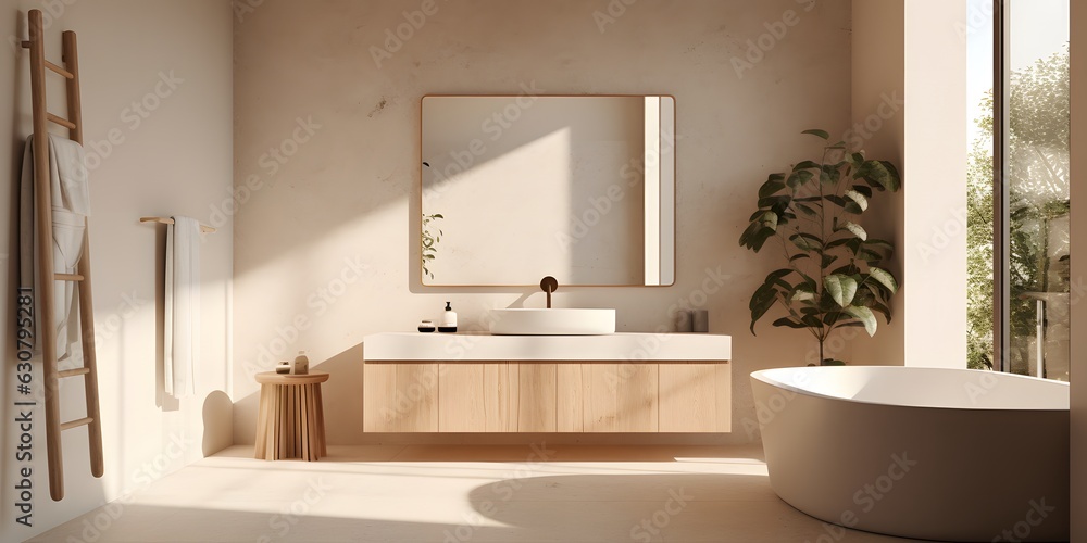 Fototapeta premium Beige bathroom interior 