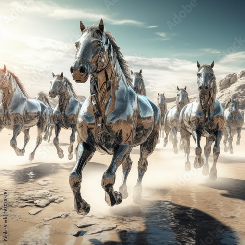 A herd of galloping horses of the future