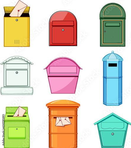 mailbox letter set cartoon. post red, delivery postbox, box postal mailbox letter sign. isolated symbol vector illustration