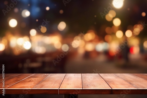 Outdoor Scene with an Empty Wooden Table