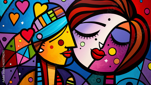 casal apaixonado em arte colorida estilo cubismo 