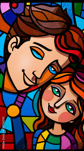 pai e filha juntos em arte colorida estilo cubismo , feliz dia dos pais  photo