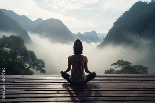  Woman Doing Yoga on Wooden Lounge