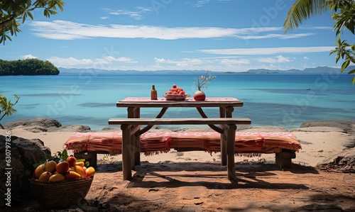 picnic table on the beach, ...
