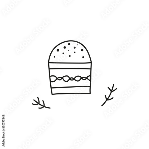Doodle outline Easter kulich cake.