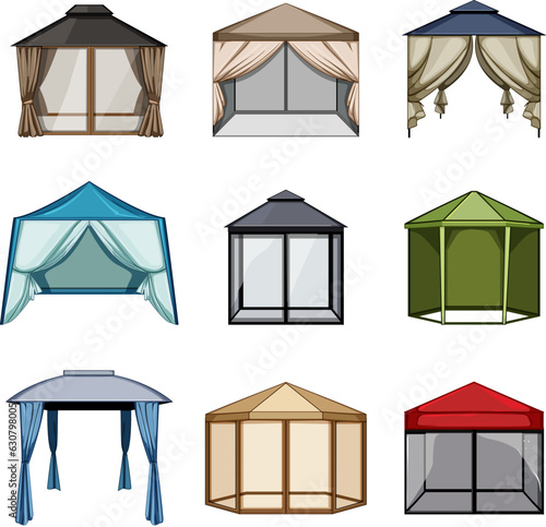 tent garden set cartoon. pavilion marquee, park nature, leisure wedding tent garden sign. isolated symbol vector illustration