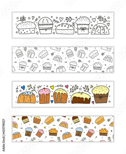 Banners with doodle Easter kulich cakes.