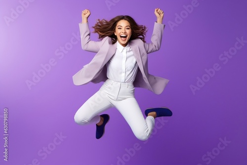 Funny Happy Woman Jumping and Excitingly Celebrating