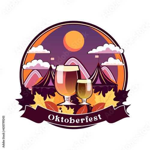 Digital render of cartoon glasses of beer as an Oktoberfest sign