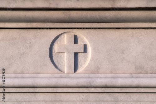 Cross carved on a white stone wall