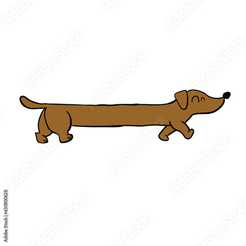 A hand-drawn cartoon brown dachshund dog on a white background.