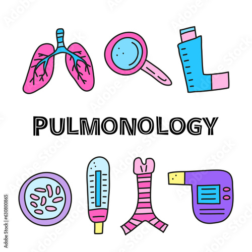 Poster with doodle colored pulmonology items.